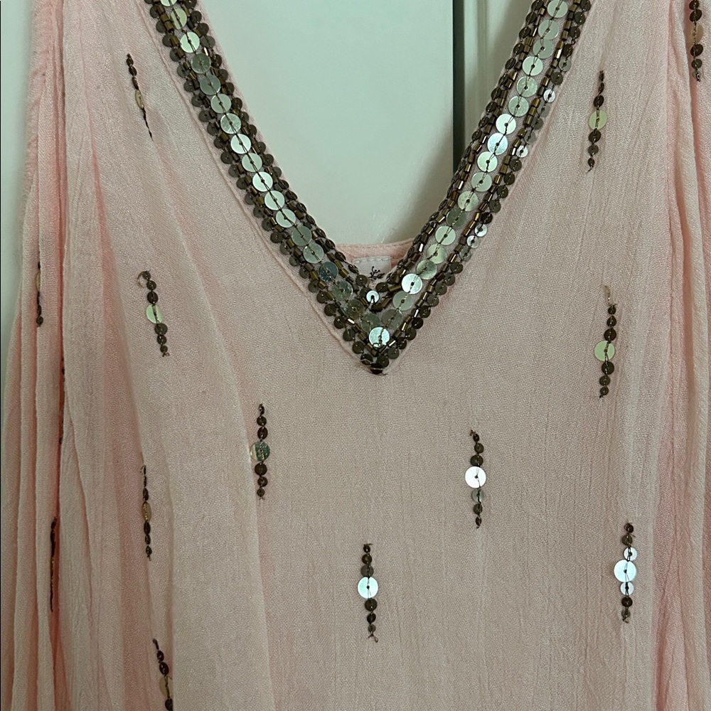 Free People Blush Pink Sequin-Trim V-Neck Tunic size xs - Picture 3 of 5
